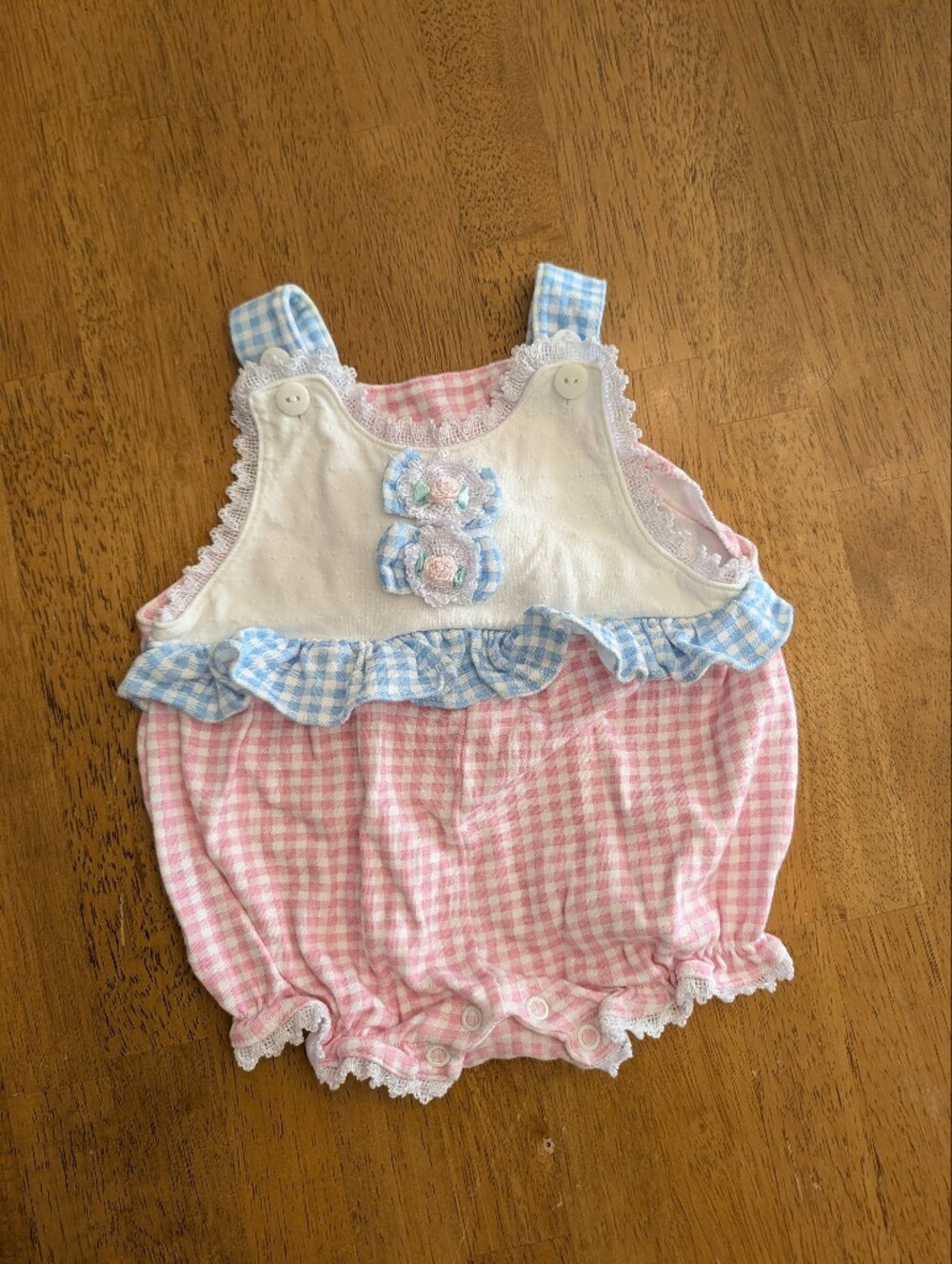 Vintage Cotton Club Pink/Blue Gingham Bubble Romper 3-6 Months